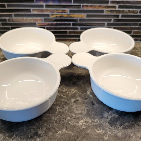VINTAGE PYREX GRAB ITS BOWLS SET OF 4 CORNING WHITE ROUND SERVING STORAGE 1980s - Picture 11 of 11